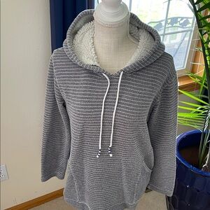 J. Jill Charcoal Striped Hoodie with Cream Lining